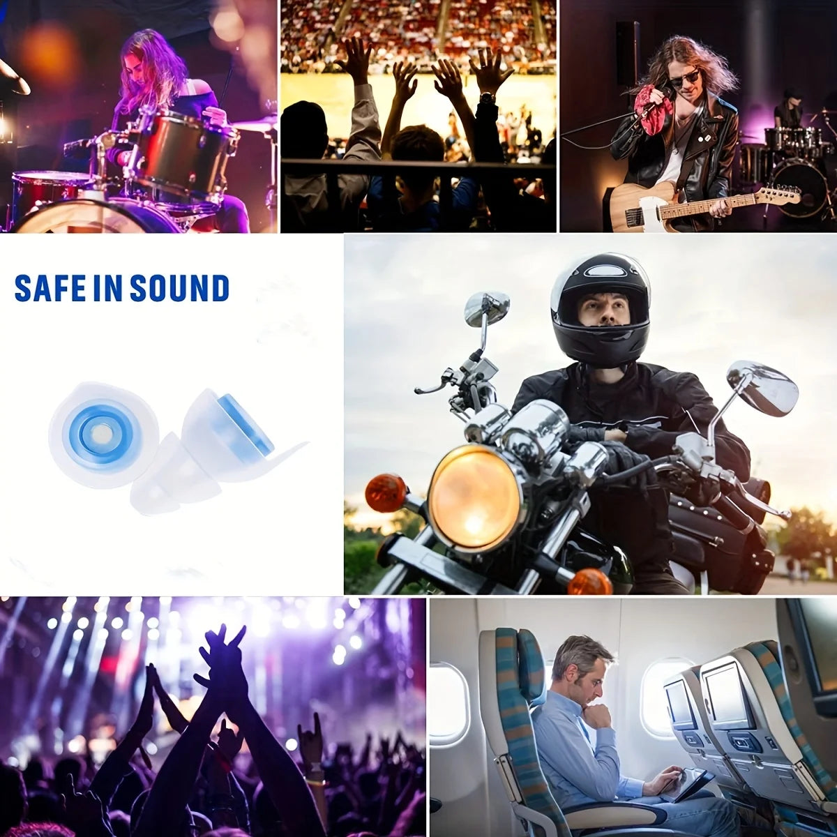 Reusable High-Fidelity Concert Ear Plugs with Waterproof Case for Music Festivals Motorcycling Noise Protection – Silicone – Two-Flange Tip – 28g – Blue / Black