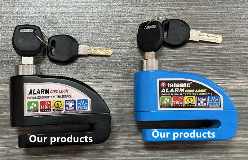 Falante Motorcycle Alarm Lock Safety Anti-Theft Disc Brake Aluminum Alloy Motorbike Bicycle Accessories – Model 8302 – 21x14x4cm – 18 Color Styles