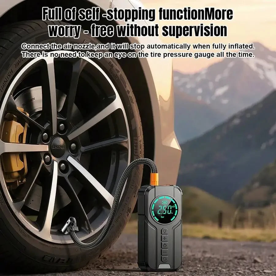 1000A Jump Starter with Air Compressor – 150PSI Electric Tire Inflator & Portable Power Bank for Car, Motorcycle & Bicycle