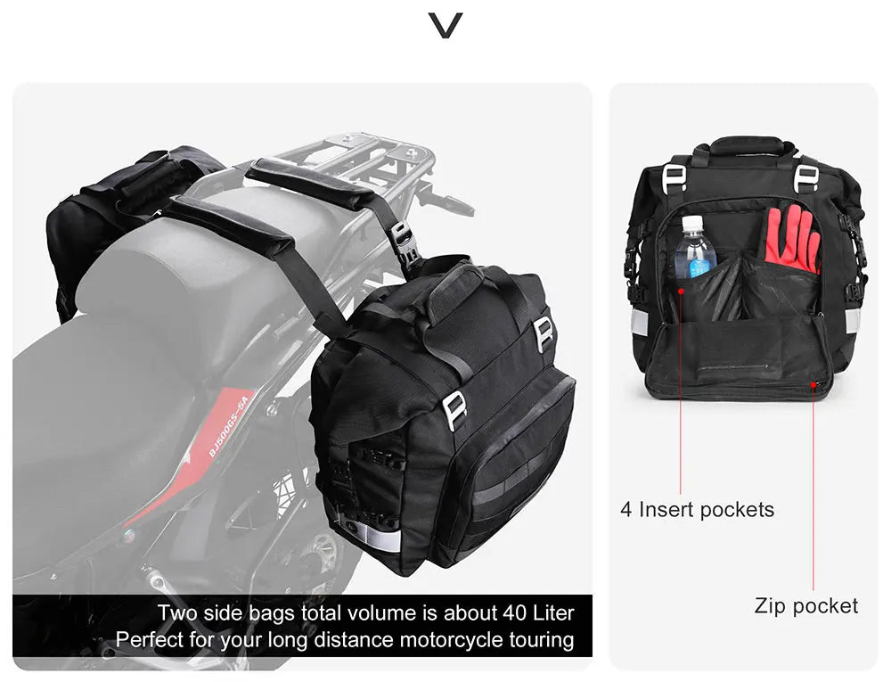 Rhinowalk Motorcycle Side Saddle Bag 20L Universal with Removable 100% Waterproof Inner Bag Motorbike Travel Luggage Accessories – Black / Olive (1PC)