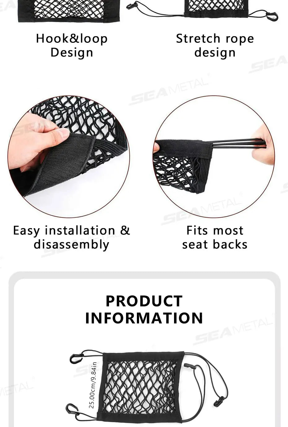 SEAMETAL Motorcycle Cargo Net High Elastic Double/Three Layer Motorcycle Net for Helmet Storage Cargo Luggage Net with Hooks
