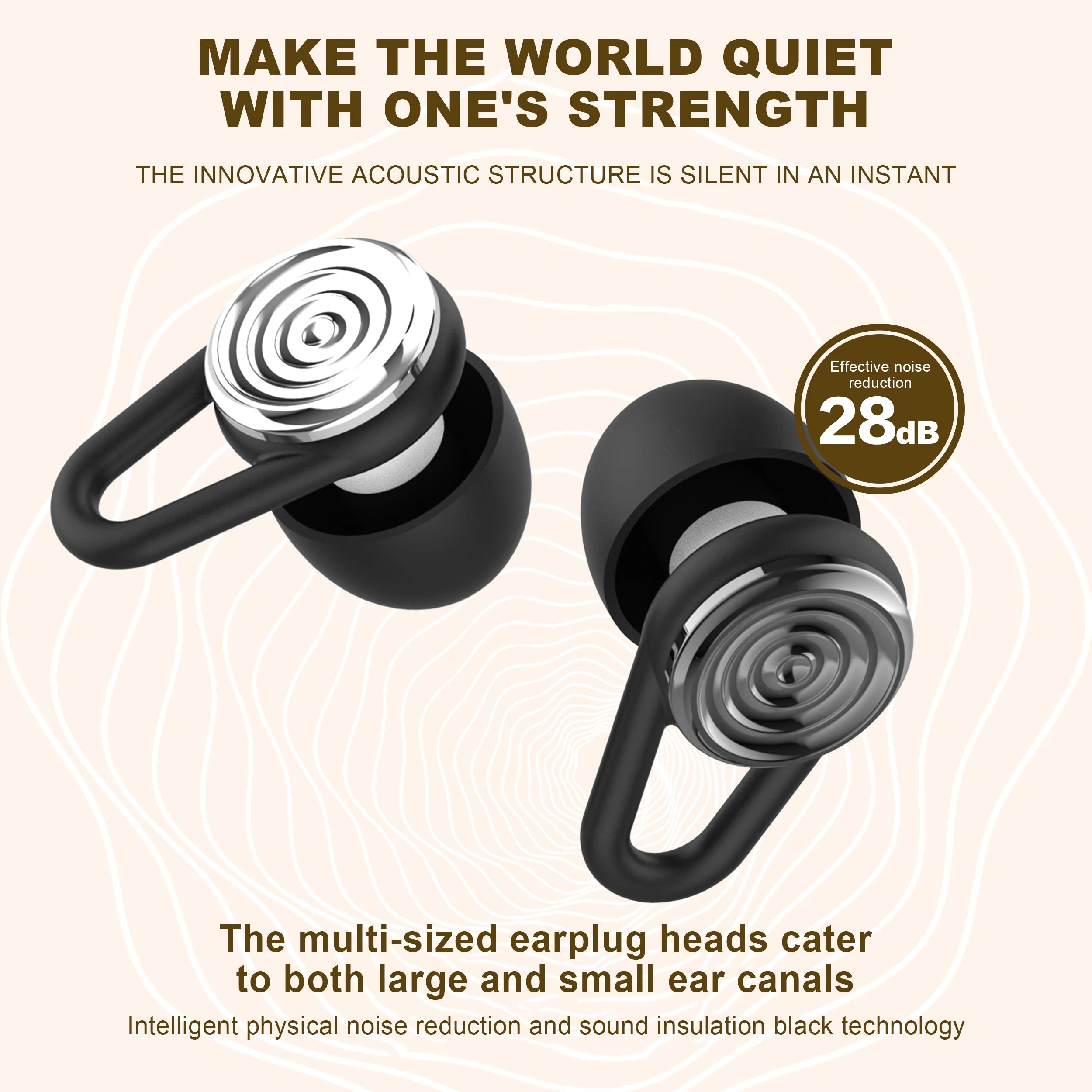 Olyga EP00 Silicone Professional Earplug Anti-Noise Ear Plugs for Work Travel Focus Learning Reduce Disturbances – 28dB – CE Certified – Reusable – Black / Gold / Silver