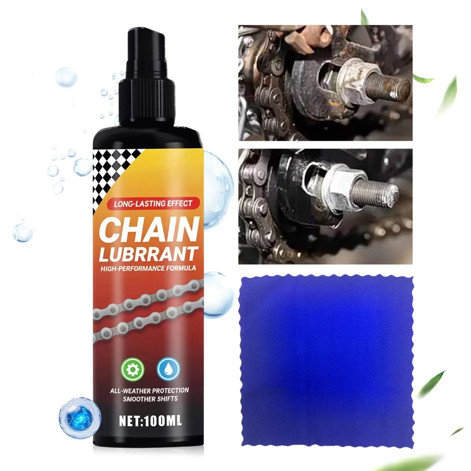 Chain Lube Spray 100ml – Reduce Friction Rust-Proof Heavy Duty Synthetic Wax Lube for Motorcycle Bicycle Truck Vehicle – Includes Towel – $20