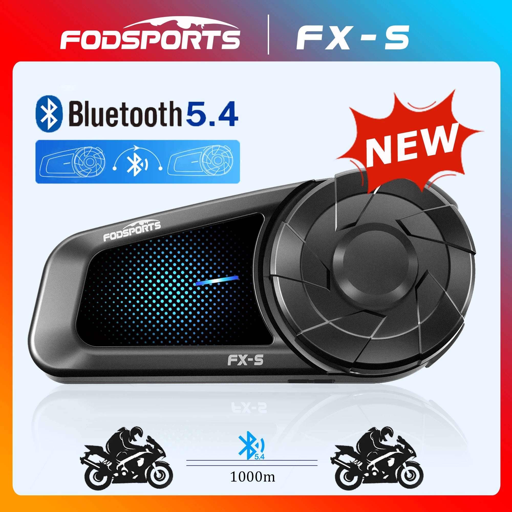 Fodsports FX-S Motorcycle Bluetooth Intercom – 1000m Helmet Headset