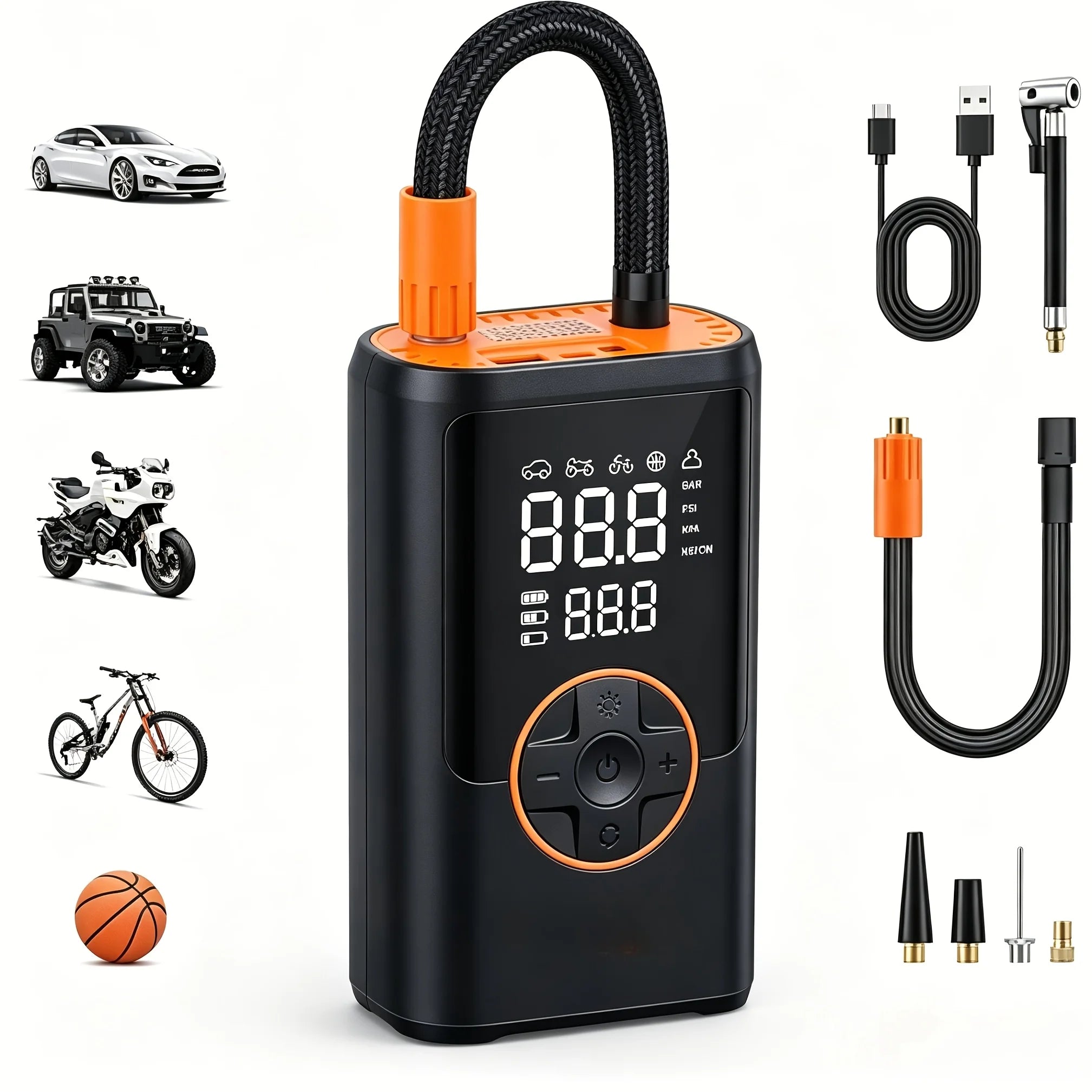 POWNYM 2-in-1 Wireless Tire Inflator & Jump Starter – Portable Air Compressors with Digital Pressure Gauge & LED Light