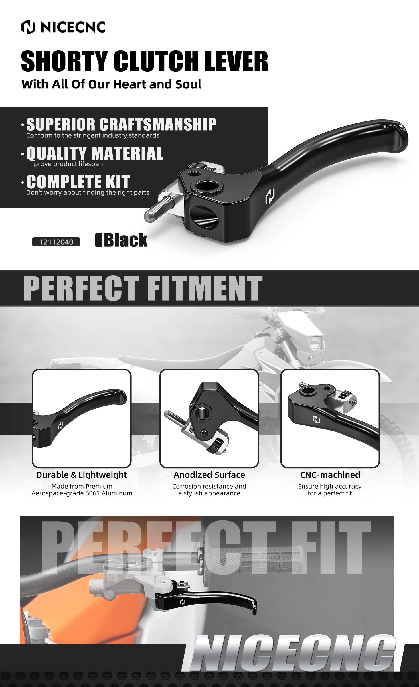 Husqvarna TE/FE 150–501 2022–2024 / GasGas EC/ECF 250–350 2021–2024 NICECNC Shorty Brake Clutch Lever & Fluid Reservoir Cover – CNC 6061-T6 Aluminum – $21–$116