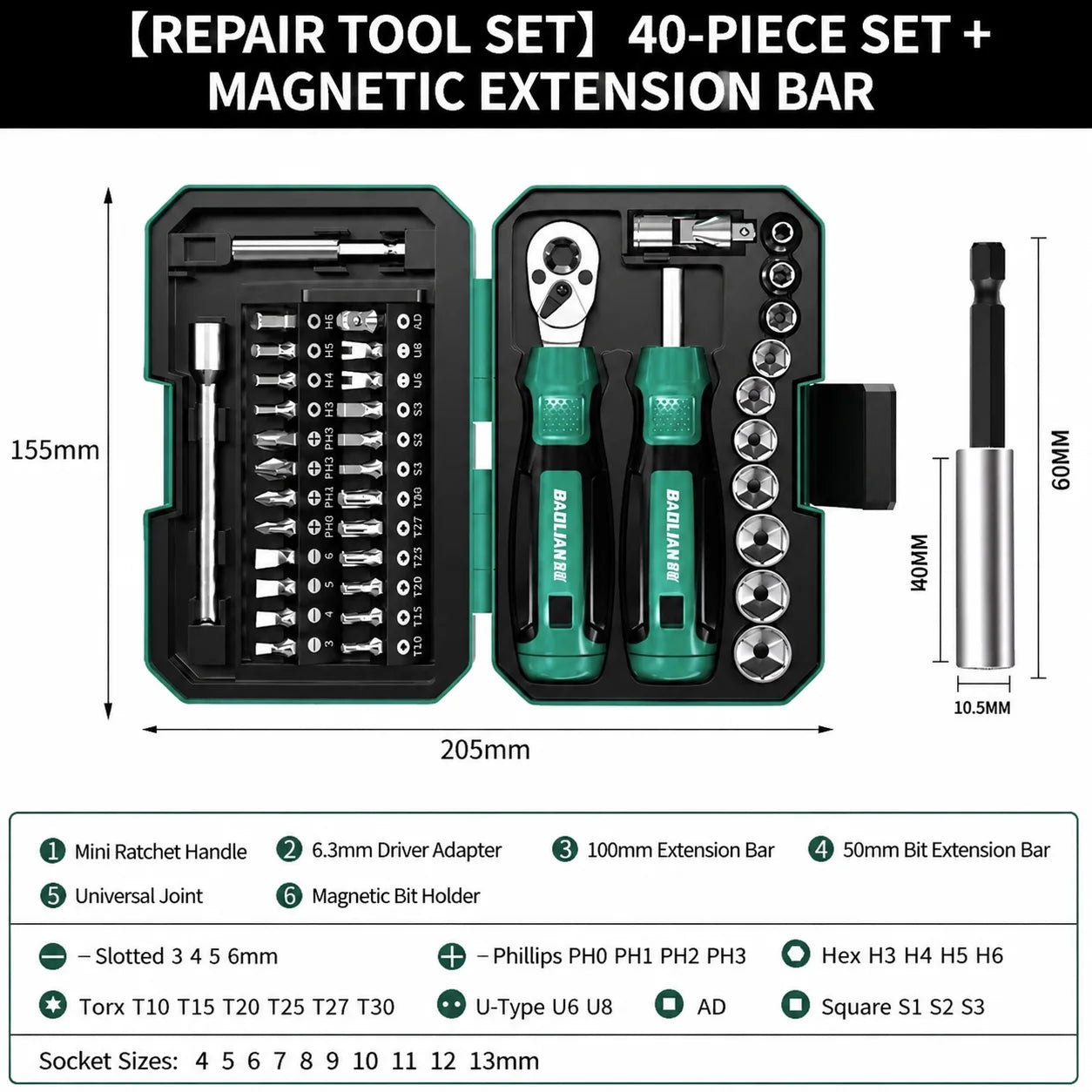 Baolian 40-in-1 Bike & Motorcycle Repair Tool Kit – Ratchet, Socket Wrench & Screwdriver Bit Set – Cr-V Steel – Carry Bag – $80
