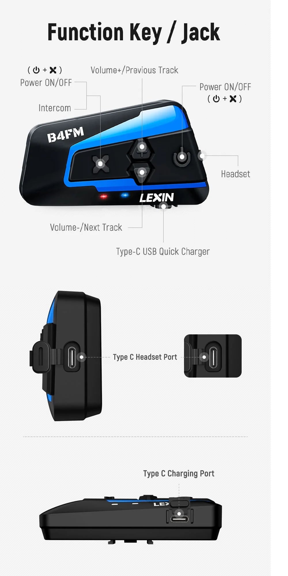 LEXIN B4FM-X Motorcycle Bluetooth Intercom – 10-Rider Music Sharing