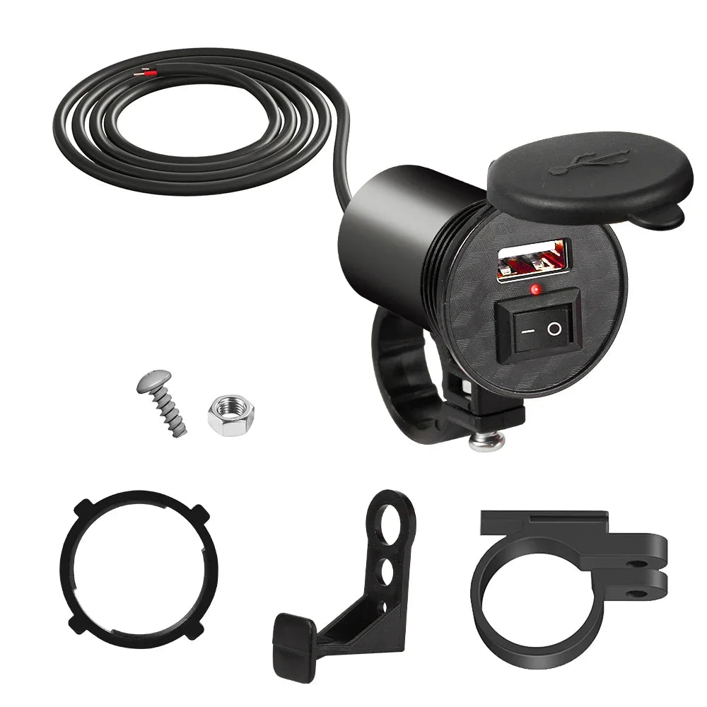 12V Waterproof Motorcycle USB Charger – Phone Charging Port with Power Switch