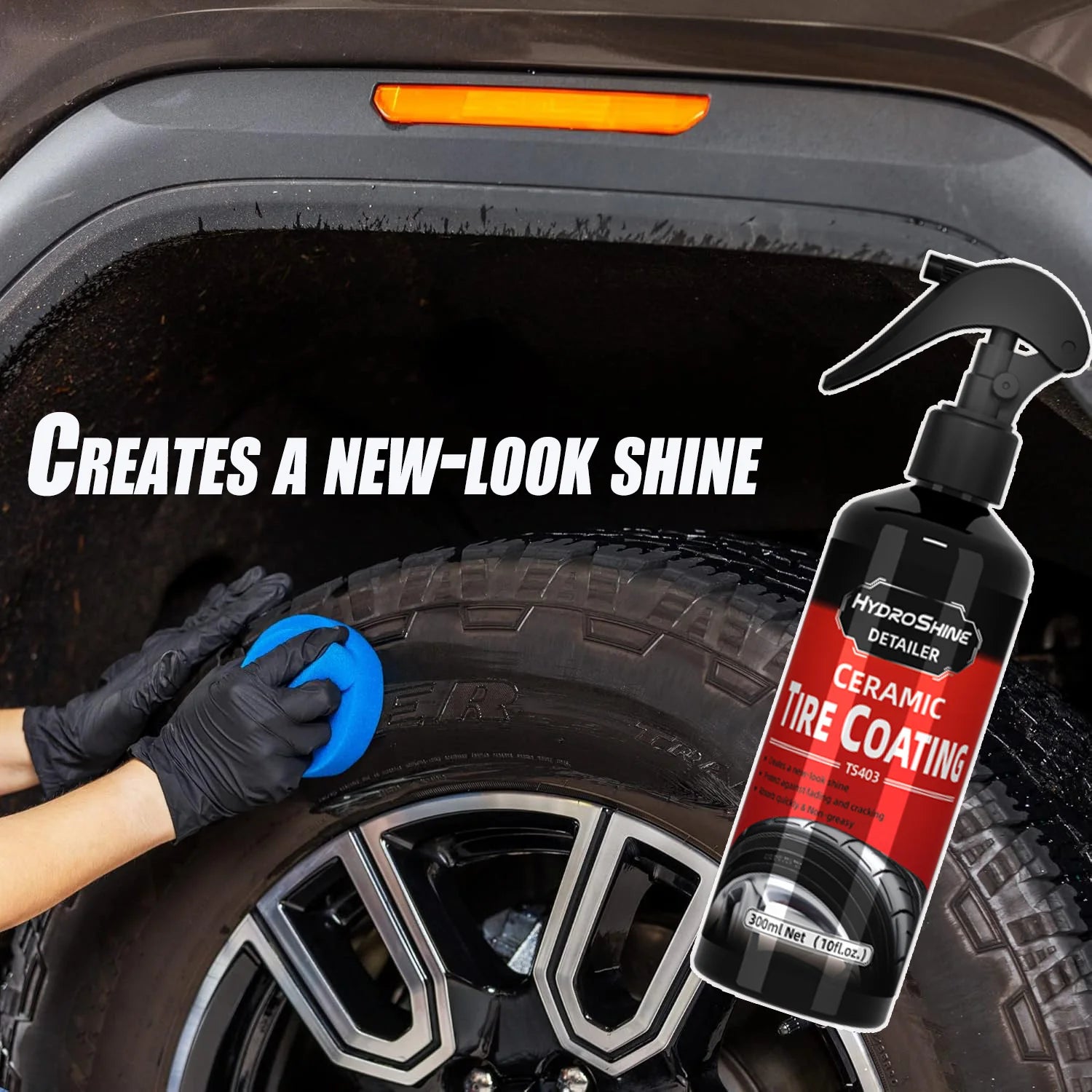 Hydroshine Ceramic Tire Coating Shine Spray – Tyre Gloss Plastic Rubber Restorer Hydrophobic Seal Wax – 50ml / 100ml / 300ml – $16–40
