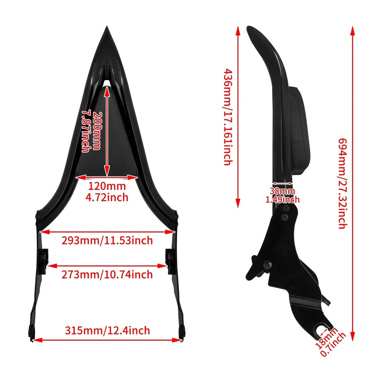 Motorcycle 16'' Detachable Rear Passenger Backrests Sissy Bar Pad For Harley Touring CVO Road King Electra Street Glide 09-2025