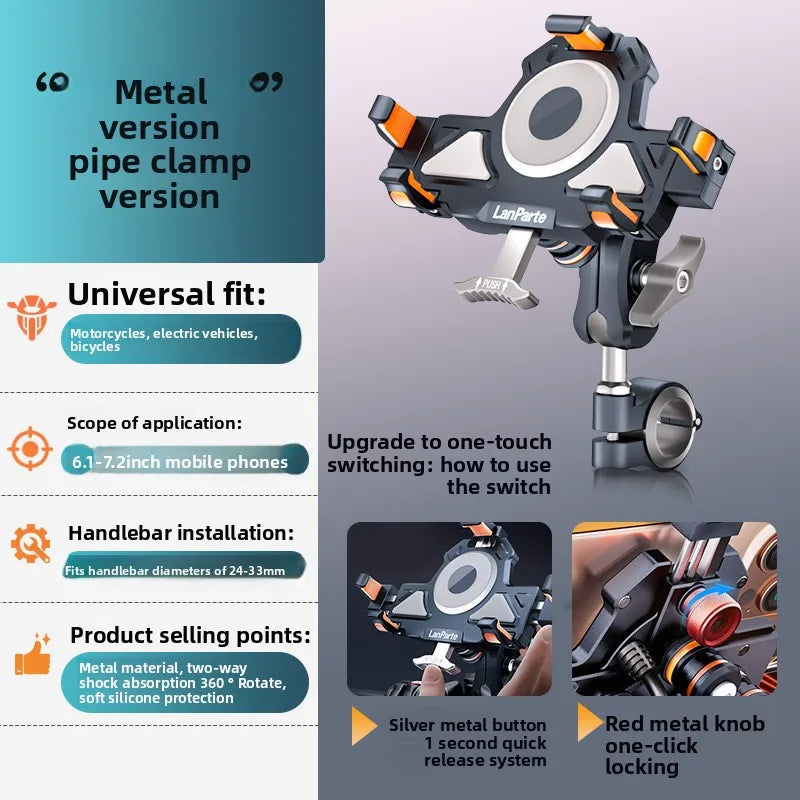 Metal Shockproof Motorcycle Phone Holder 4 Vibration Dampener 15W Wireless Charger Fast Charging Motorbike Bicycle Bike Stand