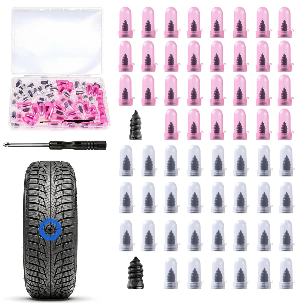 60pcs Spiral Screw-In Tire Repair Plug Kit – 2 Sizes with Screwdriver – Car Truck Motorcycle ATV – $18