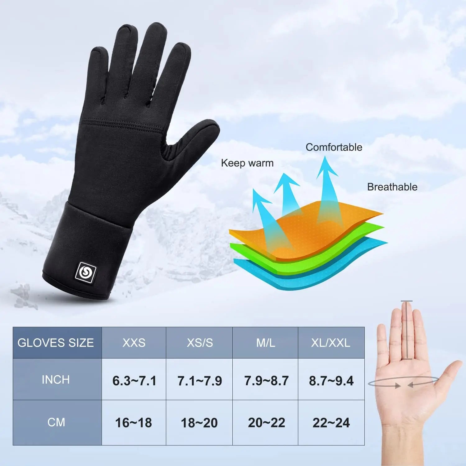 Rechargeable Electric Heated Glove Liners for Men Women Battery Heating Ski Snowboarding Hiking Cycling Thin Gloves Hand Warmer