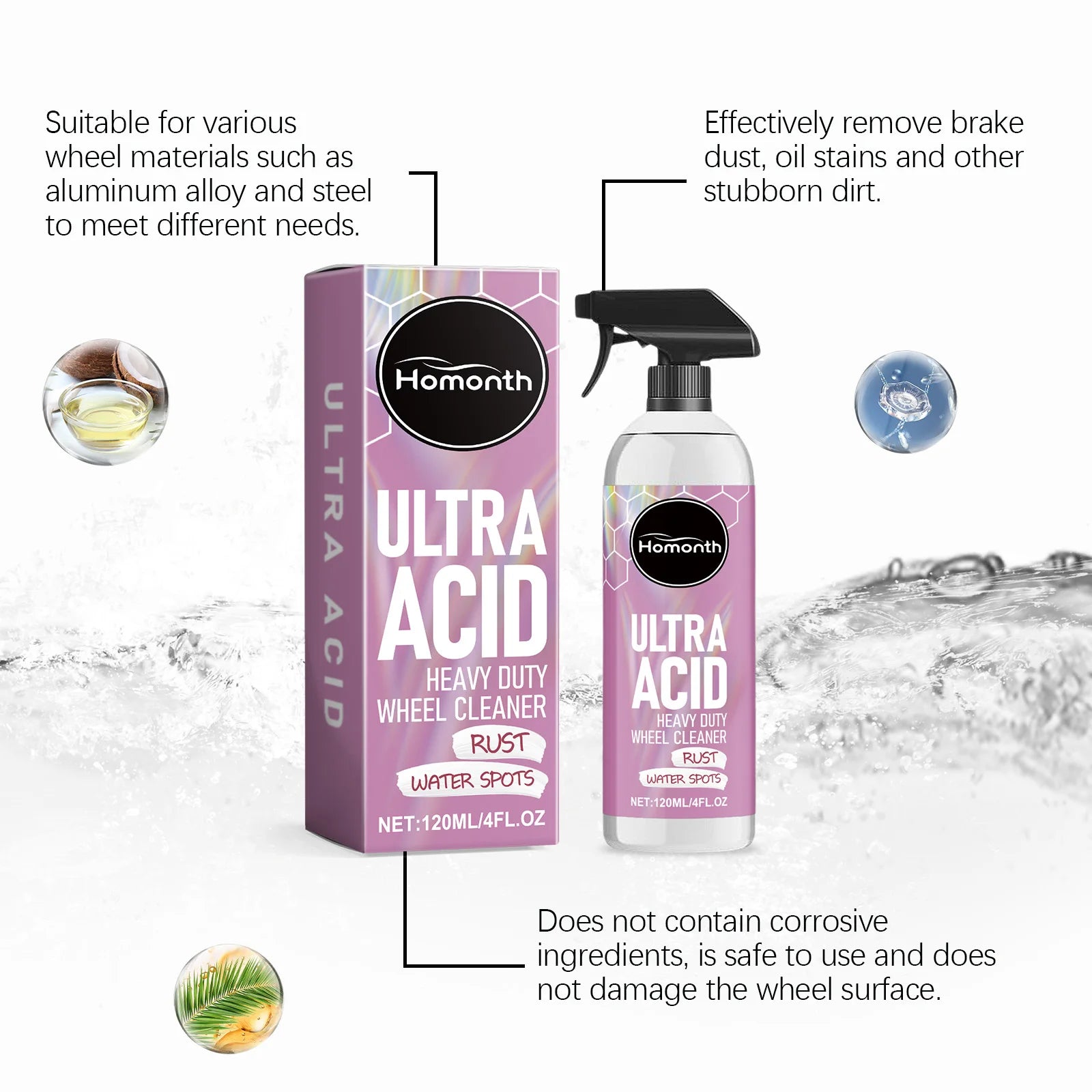 Powerful Wheel Cleaner Spray 120ml – Industrial-Strength Foam Cleaner Brake Dust Remover Anti-Aging Dirt Repellent – 1pc / 3pc – $16–32