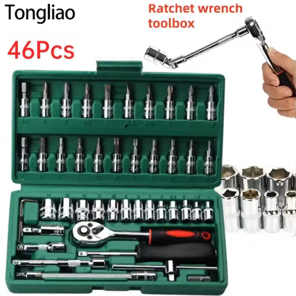 Tongliao 46-Piece 1/4" Drive Socket Wrench Set – Ratchet Tool Kit – Home / Car / Bike / Motorcycle Repair – Storage Case – $30