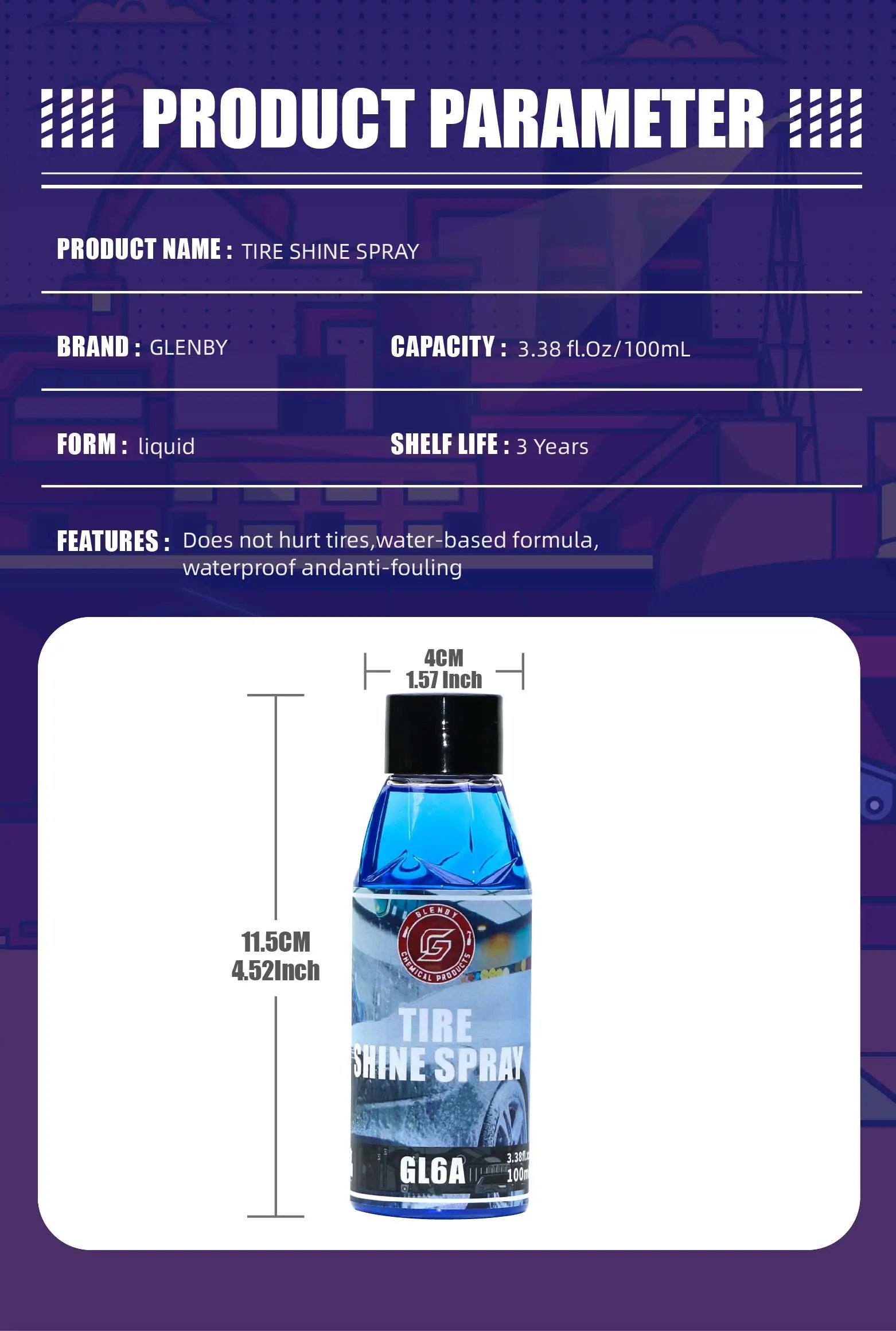 Glenby GL6A Tire Shine Spray – Wet Black Glossy Finish with One Quick Spray – 100ml / 200ml / 300ml / 500ml – $12–40