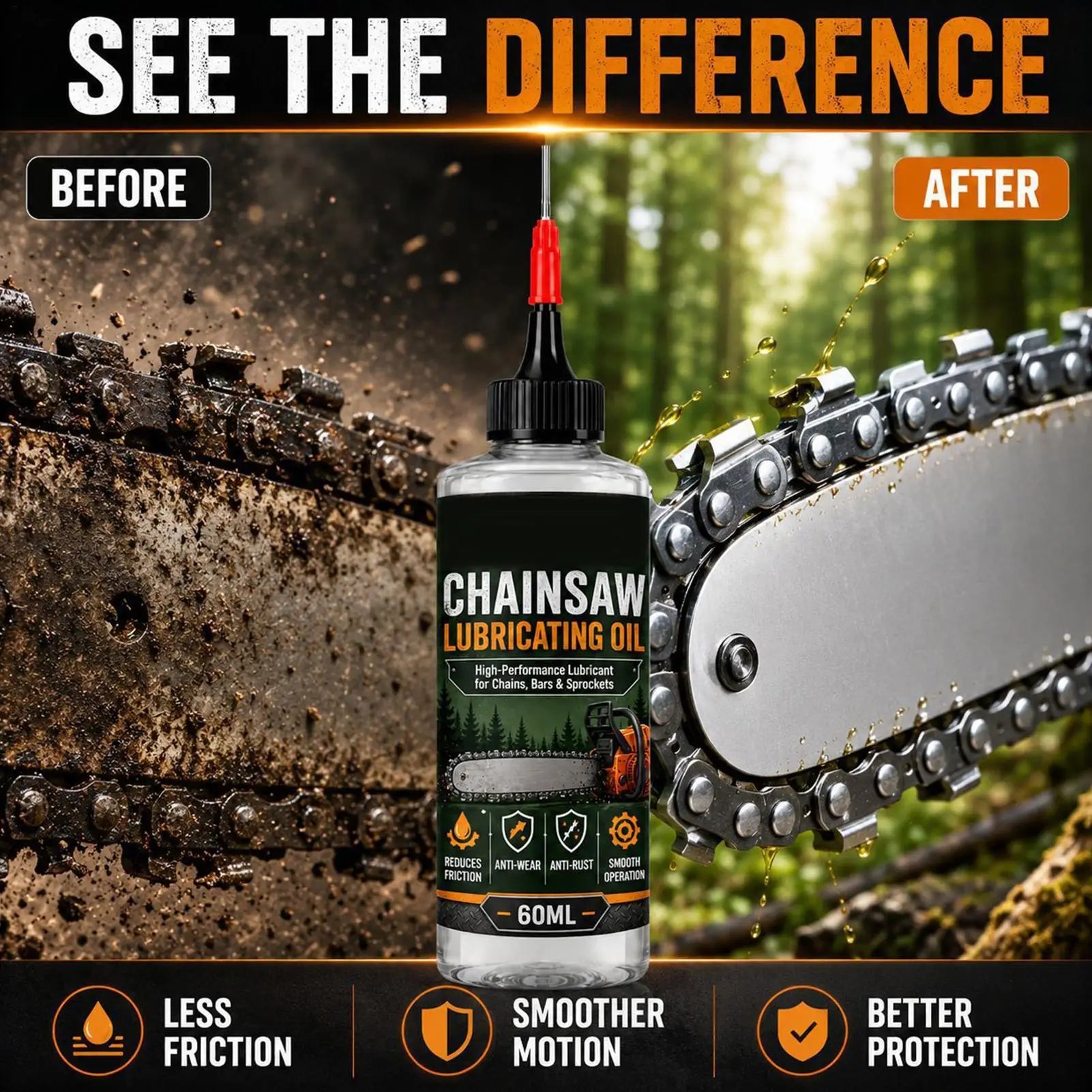 Chain Saw Oil Lubricant 60ml – Long-Lasting Anti-Rust Grease Chain Lube for Bicycle Trimmer Motorcycle Garage Lawn – $17