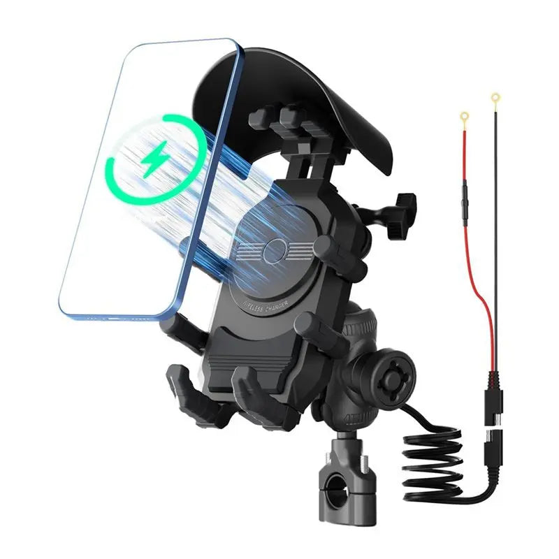 15W Fast Wireless Charging Motorcycle Phone Mount – Universal Shockproof Navigation Holder with QC3.0 Adapter