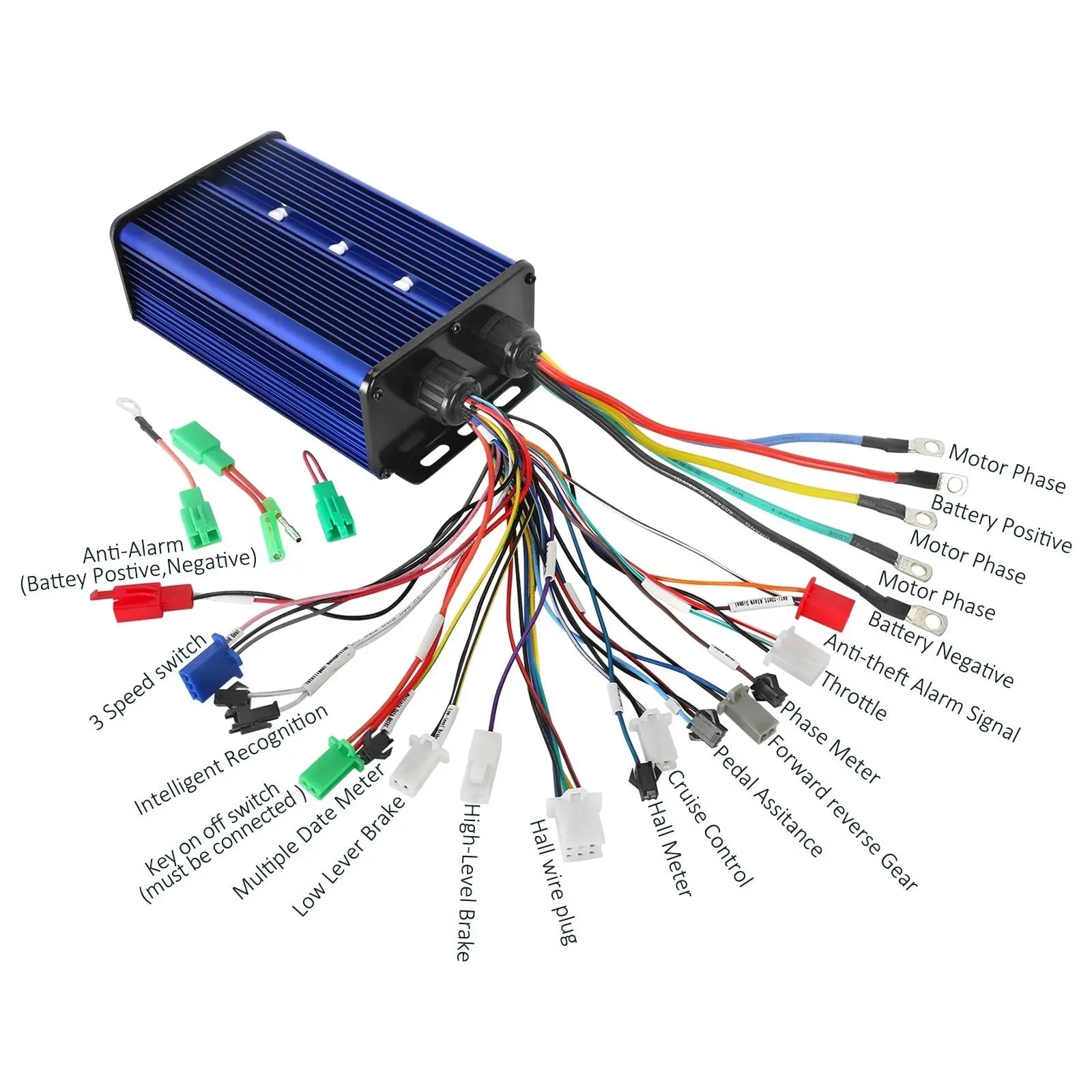 36V/42V/48V/52V/58V/60V/64V/72V/84V  60A Brushless Motor Controller Display Wiring Electric Bike Scooter Go Kart Parts