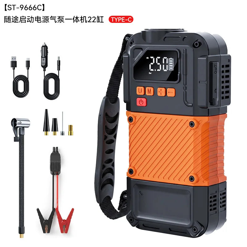 All-in-One Car Jump Starter & Tire Inflator – 500A Battery Booster with 4 Inflation Modes for Auto, Bike, Motorcycle & Sports Balls