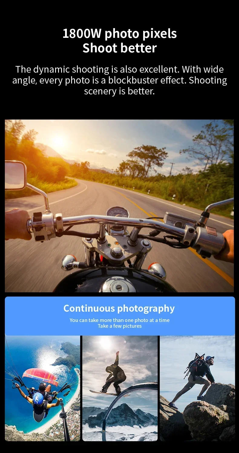 DIXSG 4K / 1080P WiFi Sports Action Camera IP66 Waterproof EIS Anti-Shake H.265 120° Wide-Angle No Screen Record While Charging Motion Detection Bicycle Motorcycle Helmet Cam Camcorder