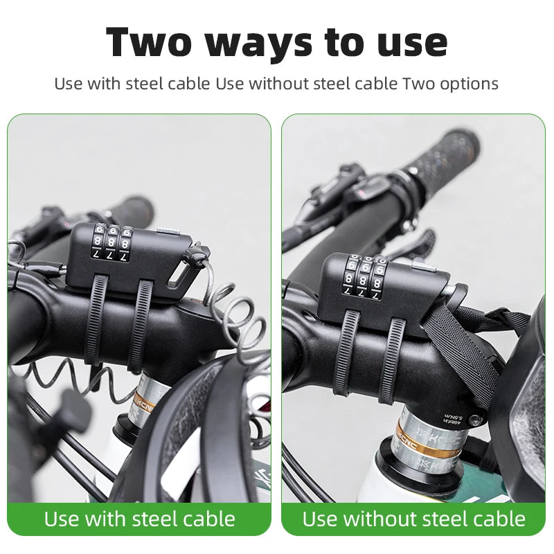 Rockbros Helmet Lock Anti-Theft Mini Bicycle Lock 3-Digit Password Lock Ultralight Flexible Bike Lock Motorcycle Helmet Lock – Model 907 1.5m PVC Steel Cable Two Ways to Use Black