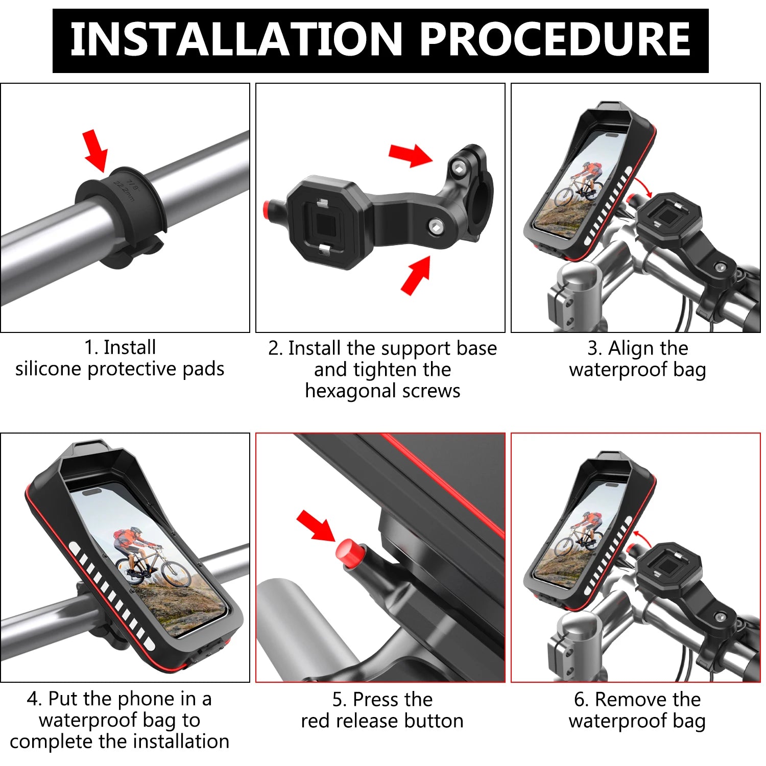 Waterproof Motorcycle Phone Pouch – Touchscreen Handlebar Mount Case for Smartphones