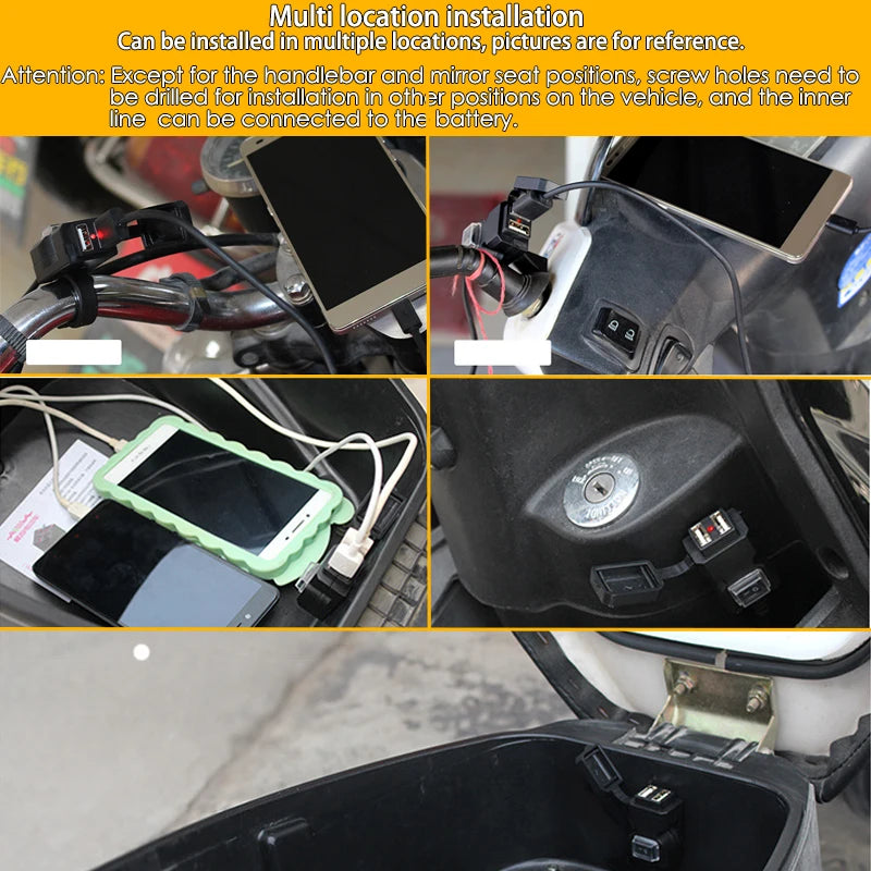 12V Dual USB Fast-Charging Motorcycle Charger – Universal Waterproof Bike Charging Socket