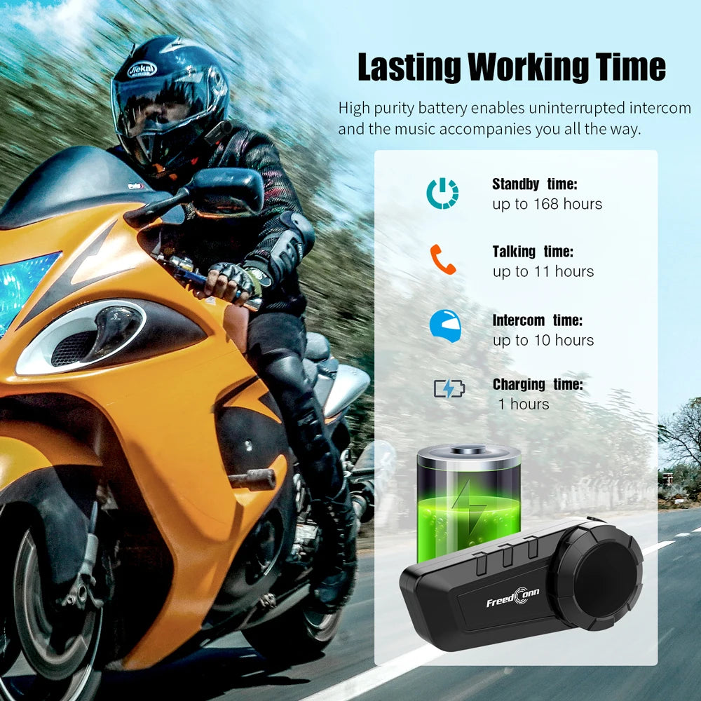FREEDCONN KY Pro Motorcycle Bluetooth Intercom – 6-Rider 1000m