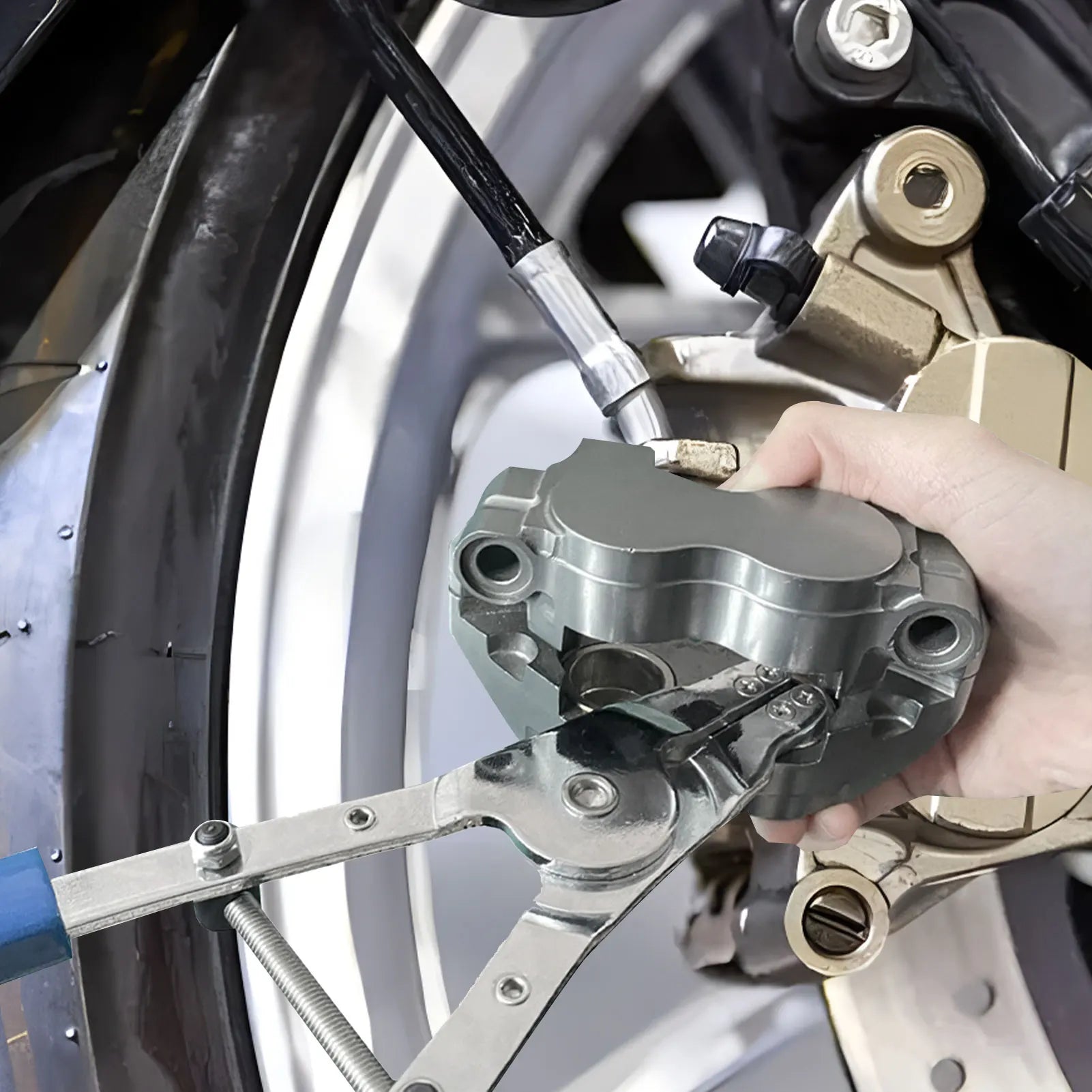 Adjustable Motorcycle Brake Caliper Piston Reset Pliers – Brake Pad Tools – Labor-Saving Disc Brake Pad Spread Tool Non-Slip Handle for Scooter ATV – Blue – $29