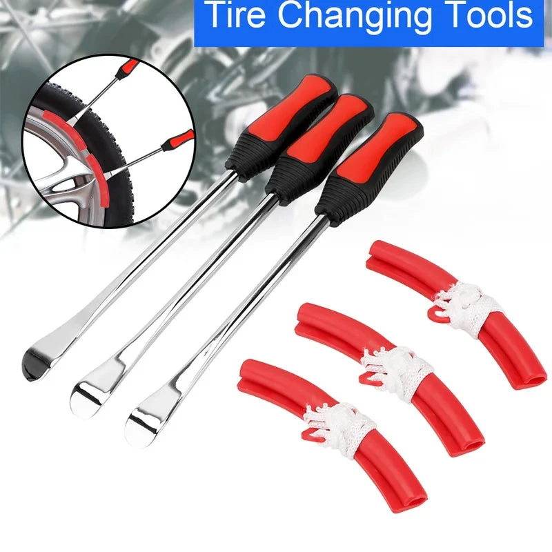 29cm Steel Tire Iron Lever Kit with Rim Protectors – 3pcs – Motorcycle Bicycle Tire Changing Repair Kit – $24
