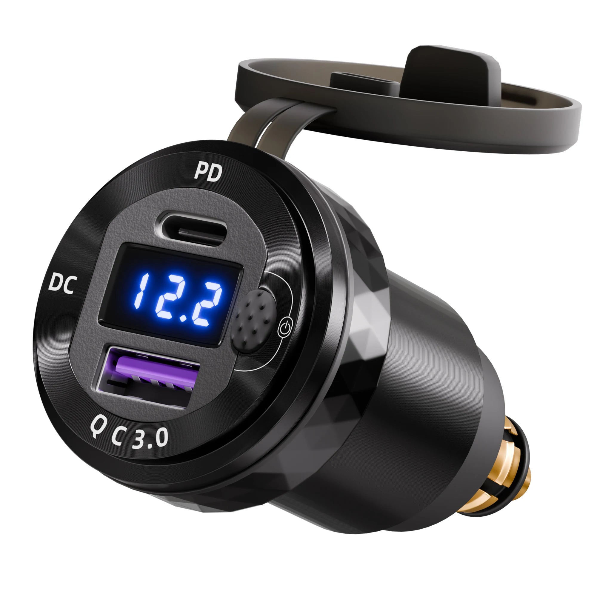 Waterproof DIN/Hella USB Motorcycle Charger Adapter – QC Powerlet Phone Charger with Blue LED for BMW, Triumph Tiger & Ducati