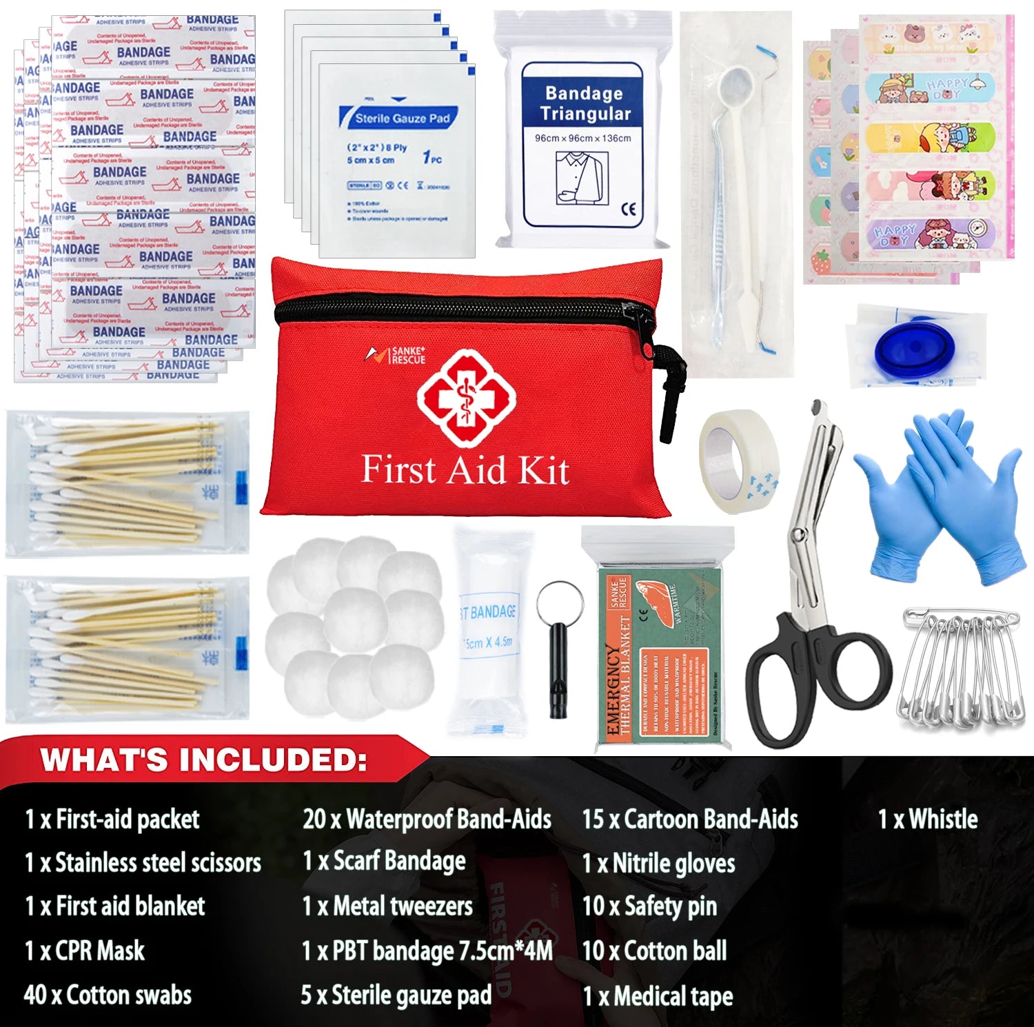 Sanke Rescue Multi-Purpose First Aid Kit 26 to 330 Pieces Waterproof Nylon Bag for Outdoor Hunting Hiking Camping Motorcycle Travel Home