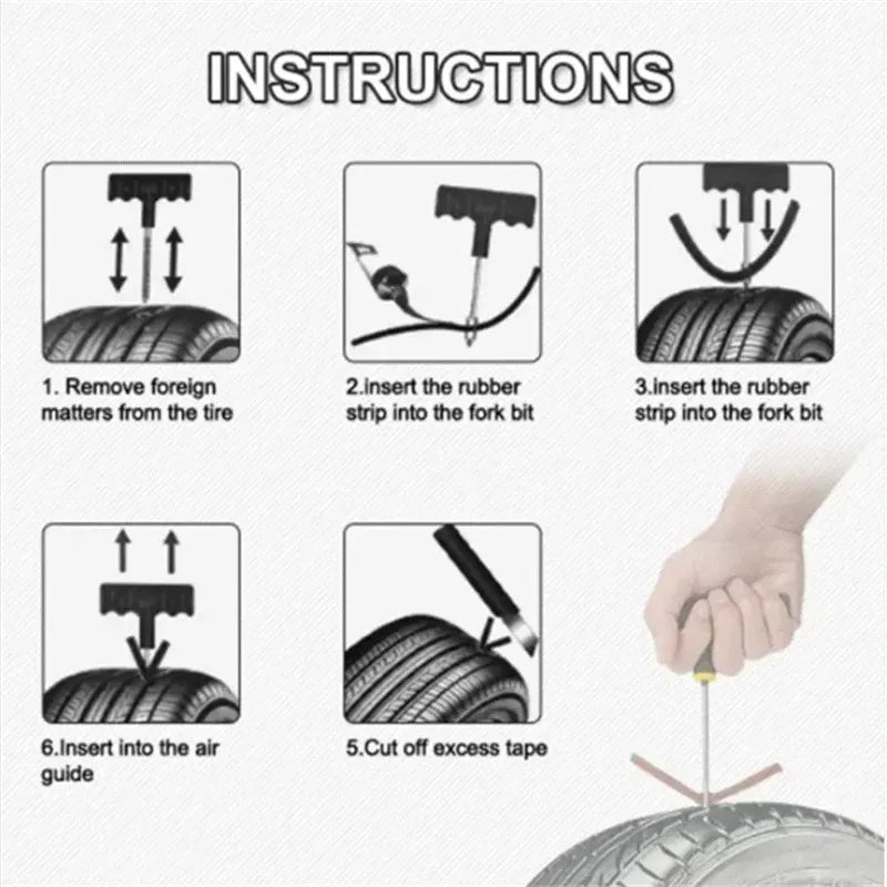 Professional Tubeless Tire Plug Repair Kit – Heavy Duty Zinc Alloy T-Handle Tools – Car Motorcycle Truck SUV ATV – 6pcs with Storage Box – $12