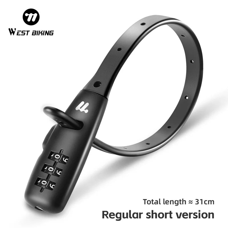 WEST BIKING Bicycle Lock Portable Cable Zinc Alloy Lock Motorcycle Helmet Password Lock Safety Anti-Theft Adjustable Rope Lock