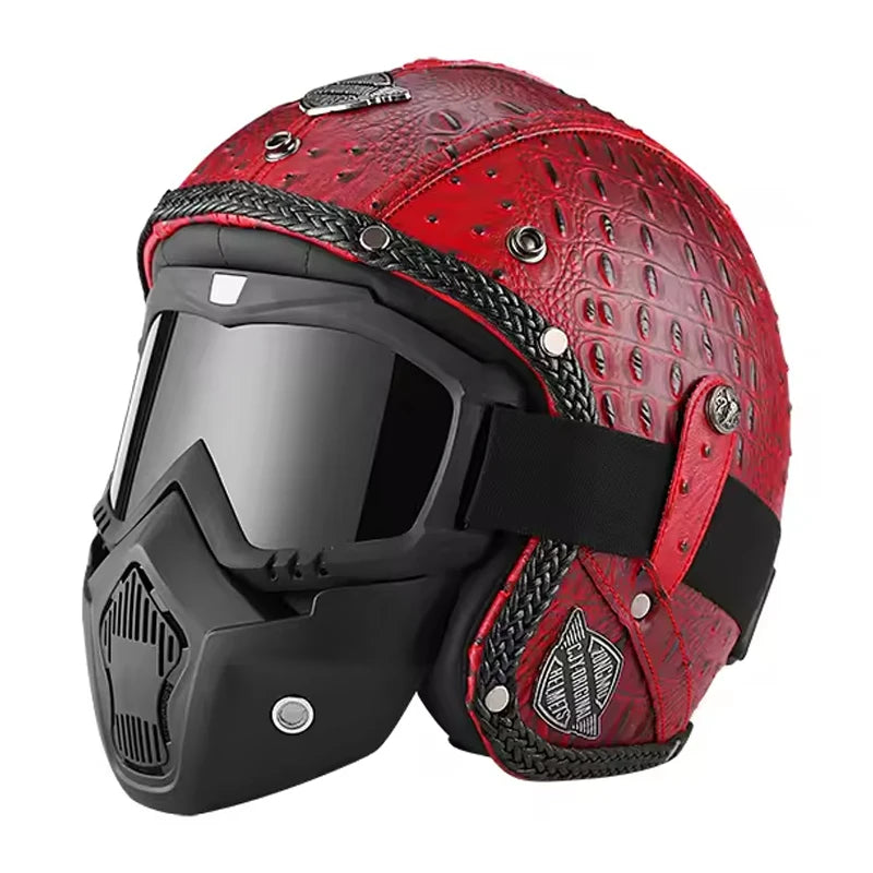 Open Face Helmets – Retro PU Leather Motorcycle Helmet, Vintage Cafe Racer Style, DOT & ECE Certified