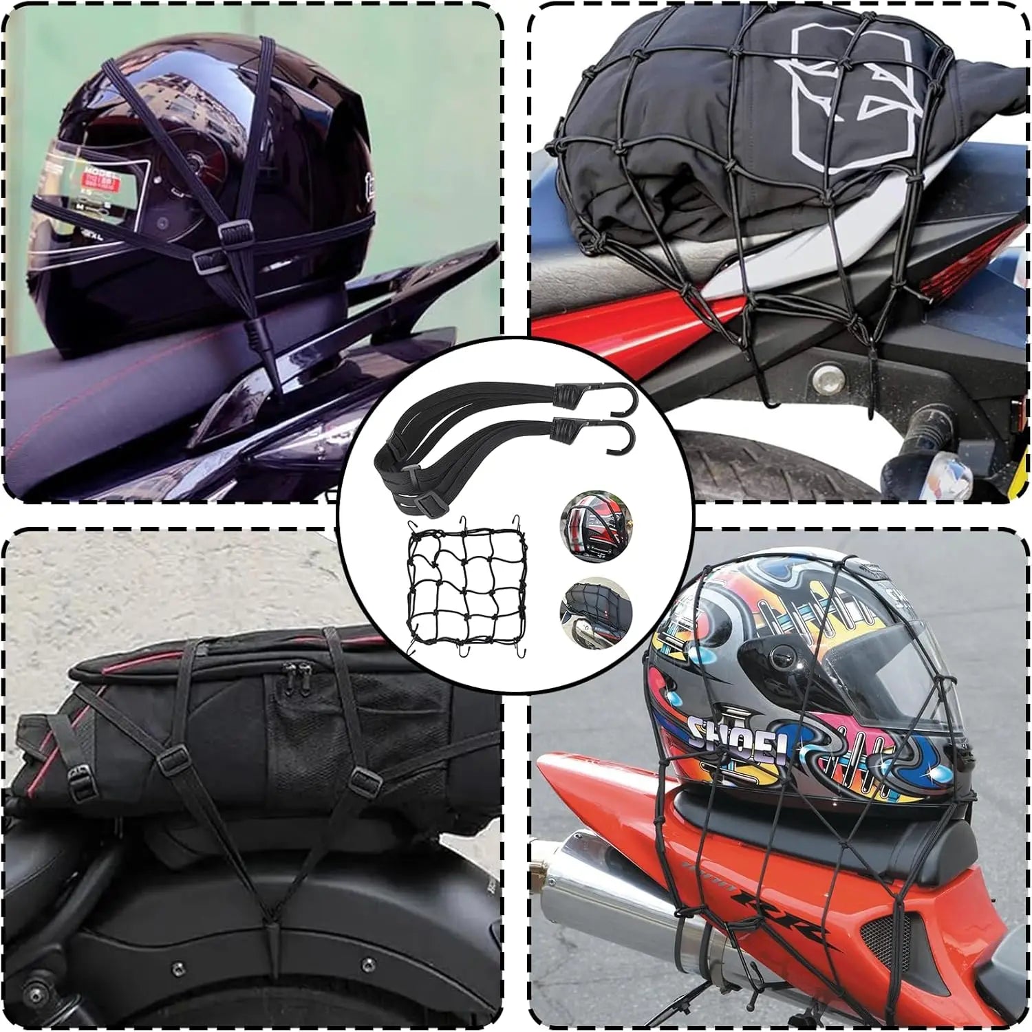 Cargo Net – Motorcycle Helmet Net with Hooks