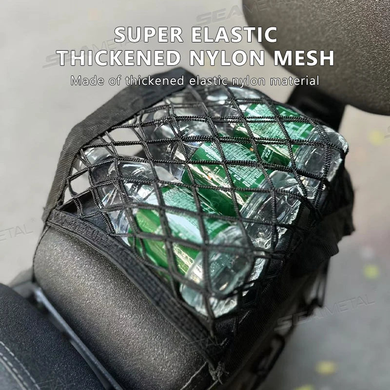 SEAMETAL Motorcycle Cargo Net High Elastic Double/Three Layer Motorcycle Net for Helmet Storage Cargo Luggage Net with Hooks