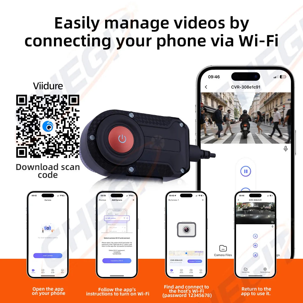 WDSZKMYF 2K HD IP65 Waterproof Motorcycle Dash Cam 170° WiFi Night Vision Loop Recording Motorcycle Camera Black Box for Motorcycle E-Bike Bicycle Mountain Bike