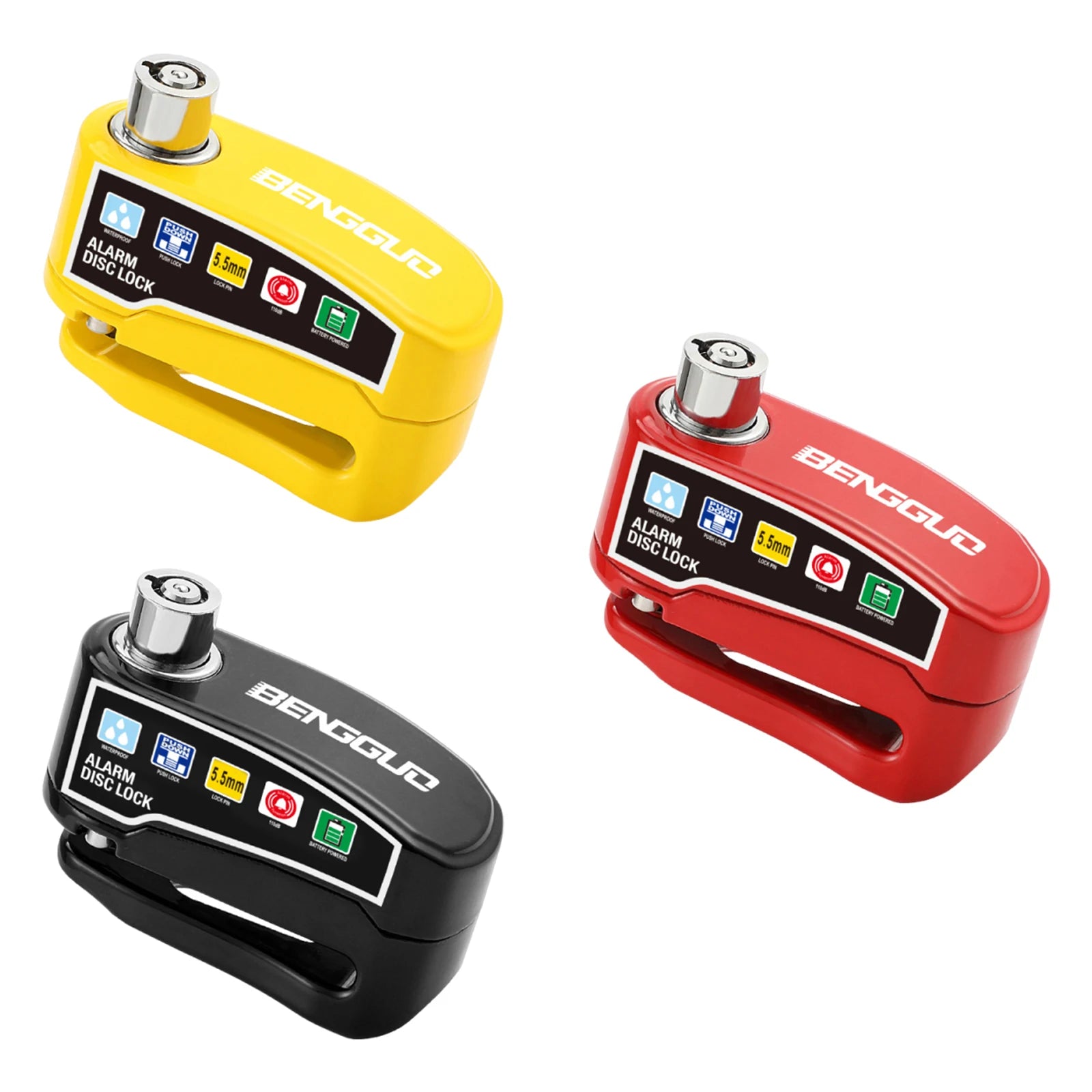 Motorcycle Bicycle Disc Lock Security Alarm Protection Padlock with Keys Aluminum Alloy Anti-Theft Scooter Wheel Disc Brake Lock – 110dB – 6mm+ Compatibility – 0.19kg – Green Blue Black Red Yellow