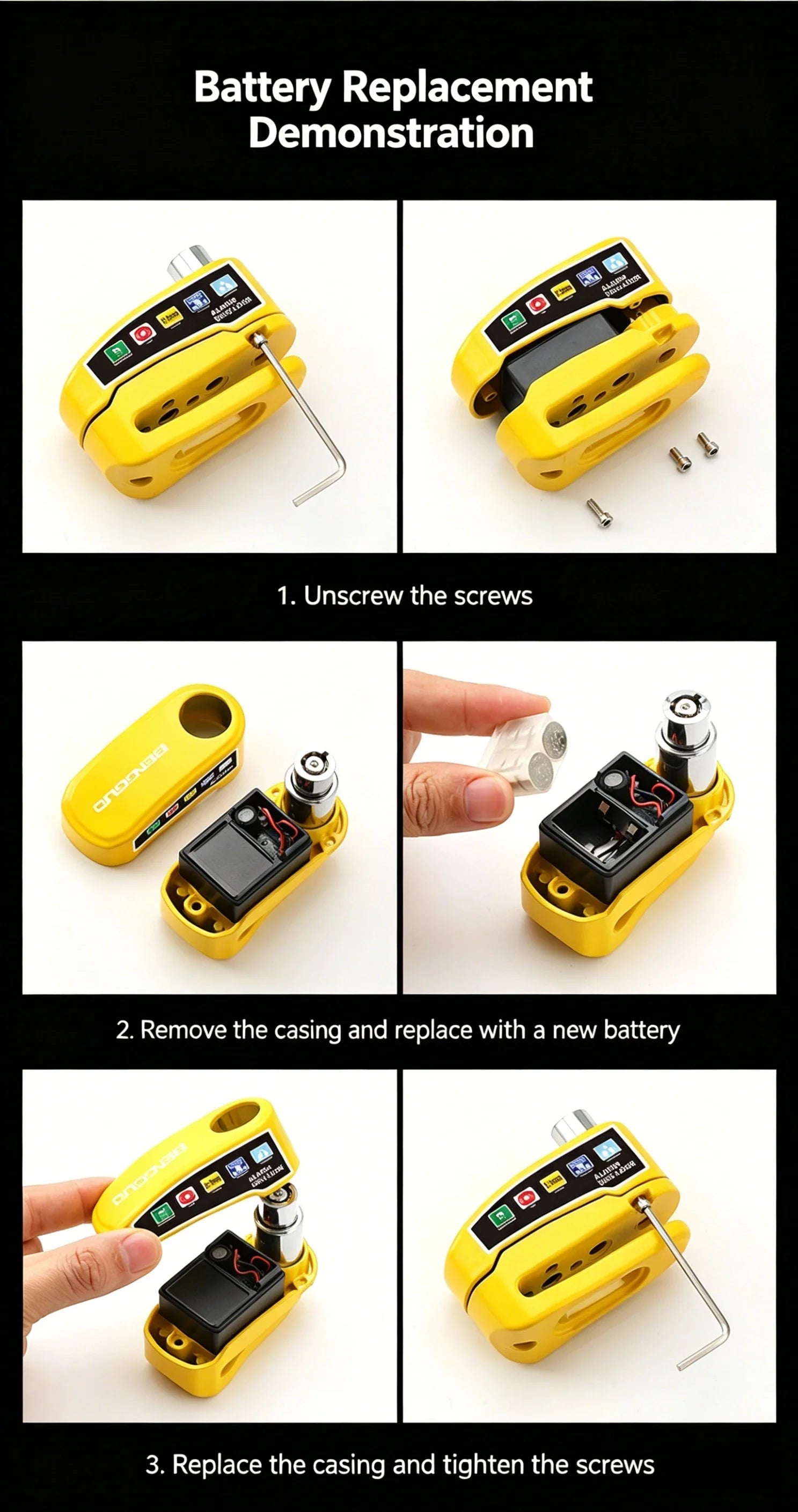 Motorcycle Alarm Disc Lock Anti-Theft 110dB Waterproof Motorcycle Disc Brake Lock Aluminum Alloy for Scooter Bike Motor Parts – Vibration Alarm – Replaceable Battery – Lock Only / 4pcs Set / With Bag – Red Black Yellow