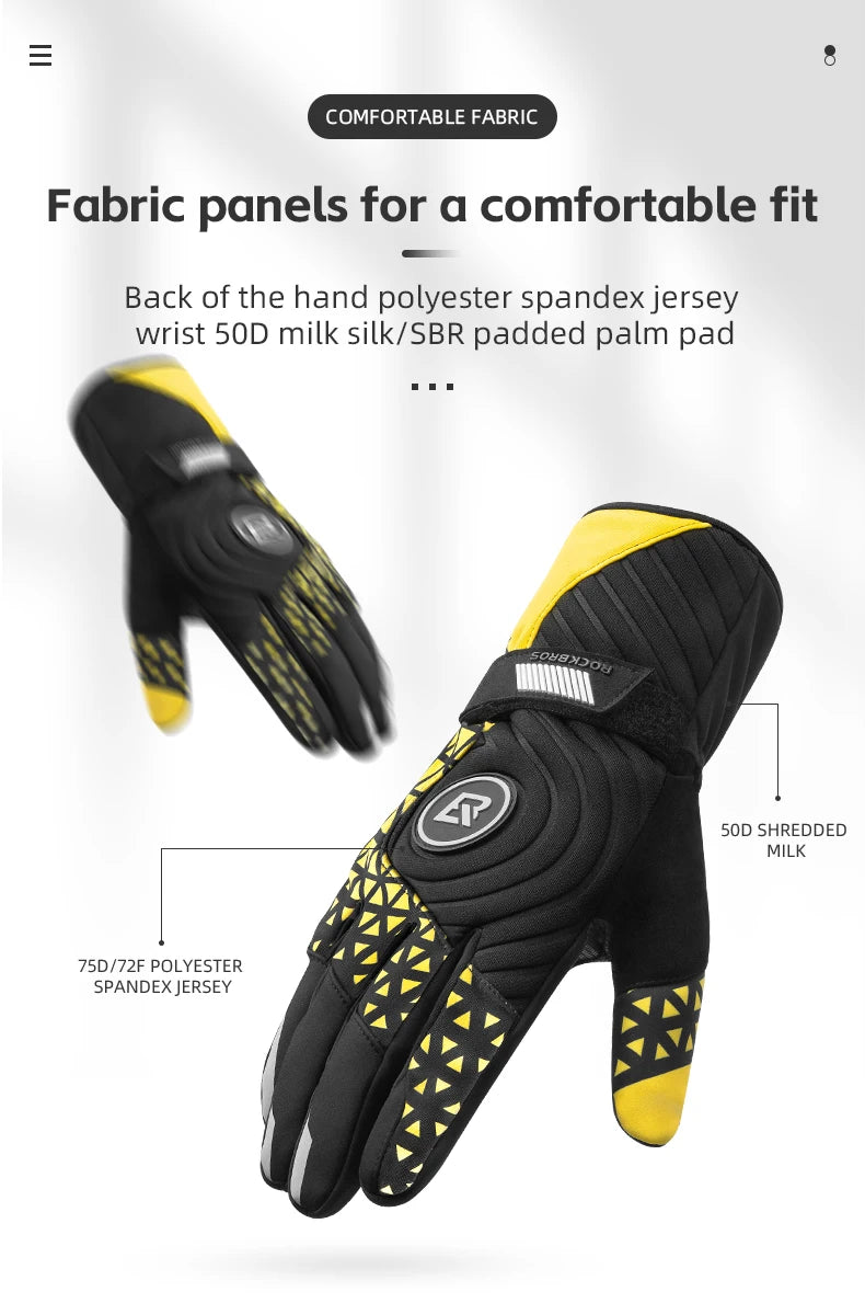 ROCKBROS Winter Warm Bike Gloves Touch Screen Windproof Thermal Motor Bicycle Gloves Men Women SBR Pad Shockproof Cycling Gloves