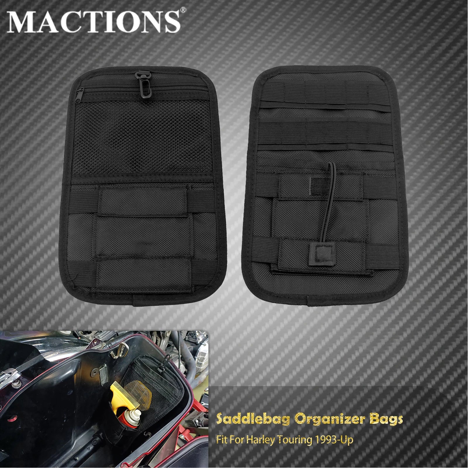 MACTIONS Motorcycle Saddlebag Organizer Hard Bags Inner Storage Case for Harley Touring Road King Street Glide Electra Glide Dyna Softail 1993-Up – Nylon Waterproof Zippered Pockets