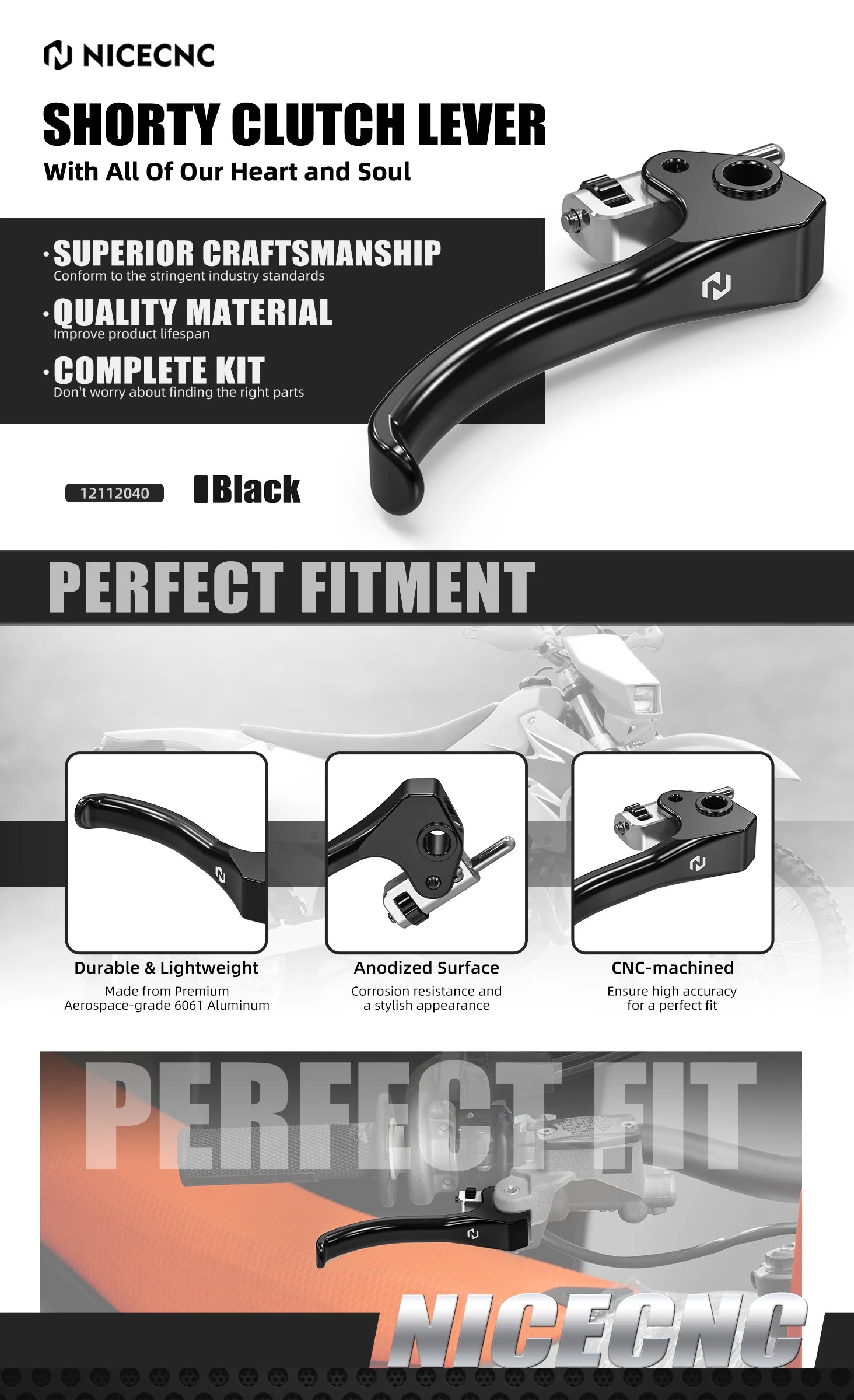 Husqvarna TE/FE 150–501 2022–2024 / GasGas EC/ECF 250–350 2021–2024 NICECNC Shorty Brake Clutch Lever & Fluid Reservoir Cover – CNC 6061-T6 Aluminum – $21–$116