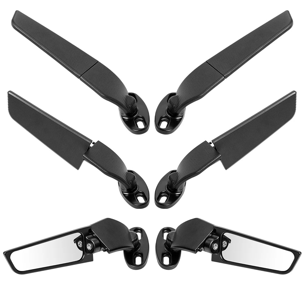 For Kawasaki Ninja 250 300 400 650 H2 H4 Modified Motorcycle Mirrors Adjustable Rotating Rearview Wind Swivel Wing Side Mirror