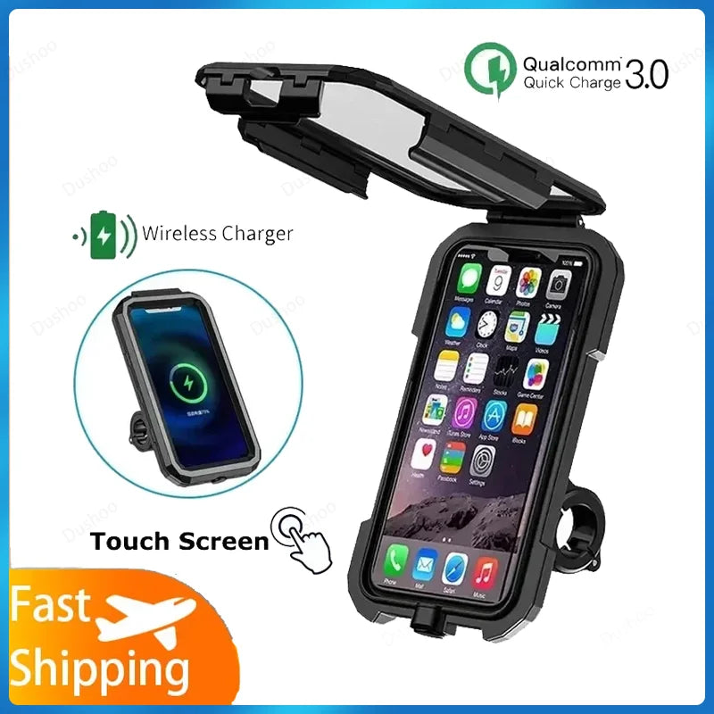 Motorcycle Wireless Charger Holder QC 3.0 Fast Charging Motorbike Phone Waterproof Cellphone Stand For iPhone 17 16 15 Samsung