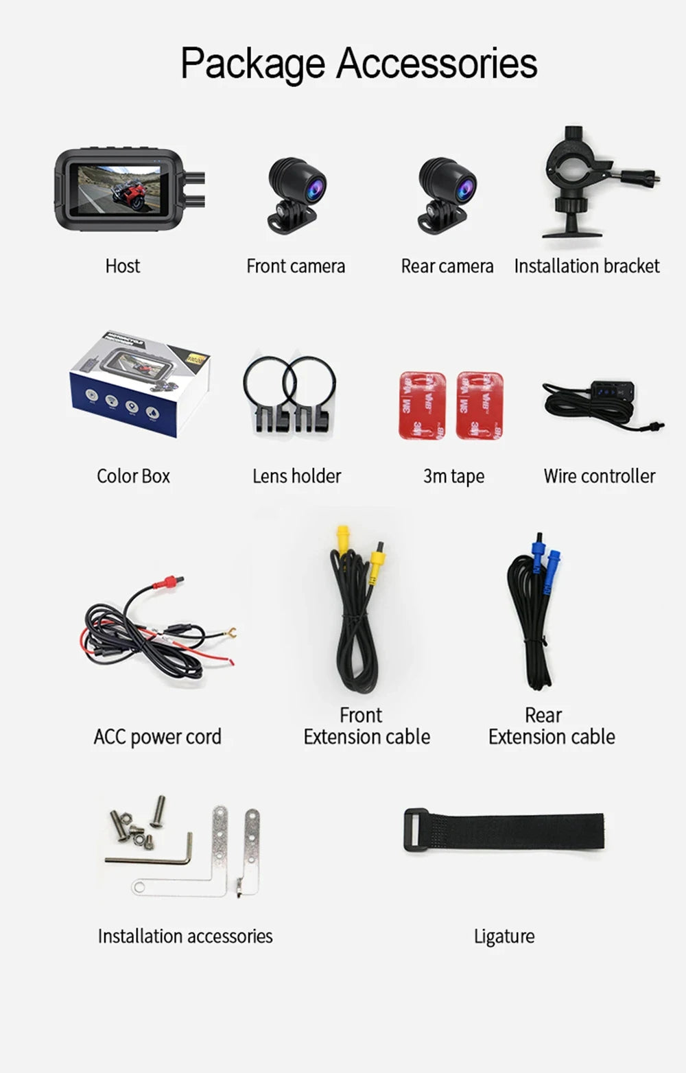 Kocam Dual 1080P Motorcycle Dash Cam IP66 Waterproof 3" IPS WiFi GPS Front Rear Motorcycle Camera DVR Black Box G-Sensor Super Capacitor Remote Control