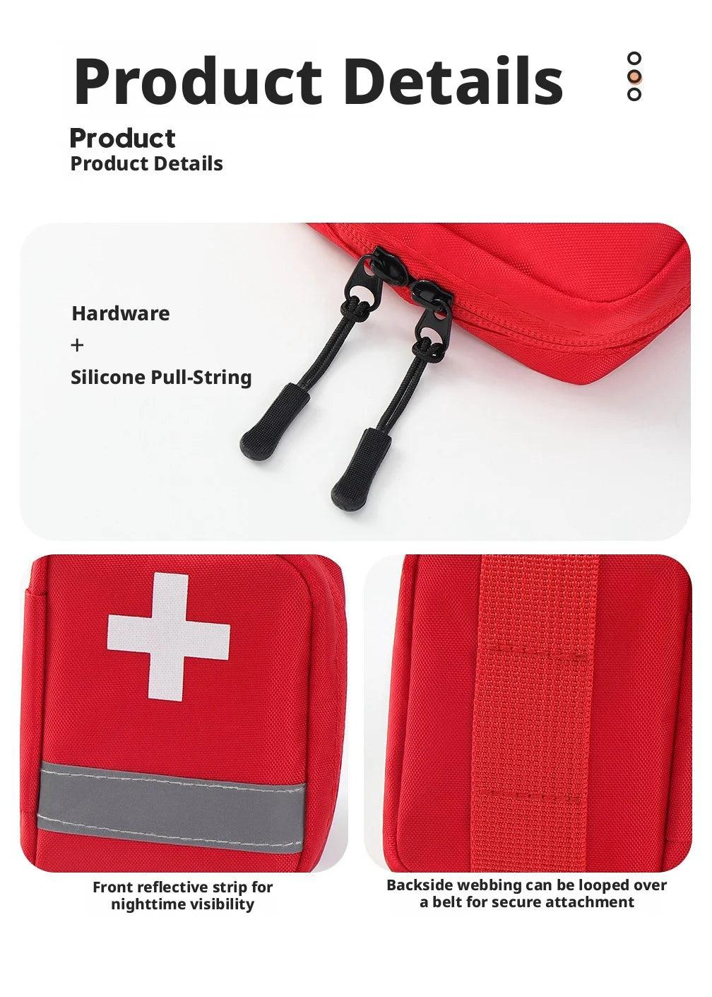 Reflective Portable First Aid Kit for Outdoor Hiking Camping - Emergency Medicine Organizer with Car Storage Strips