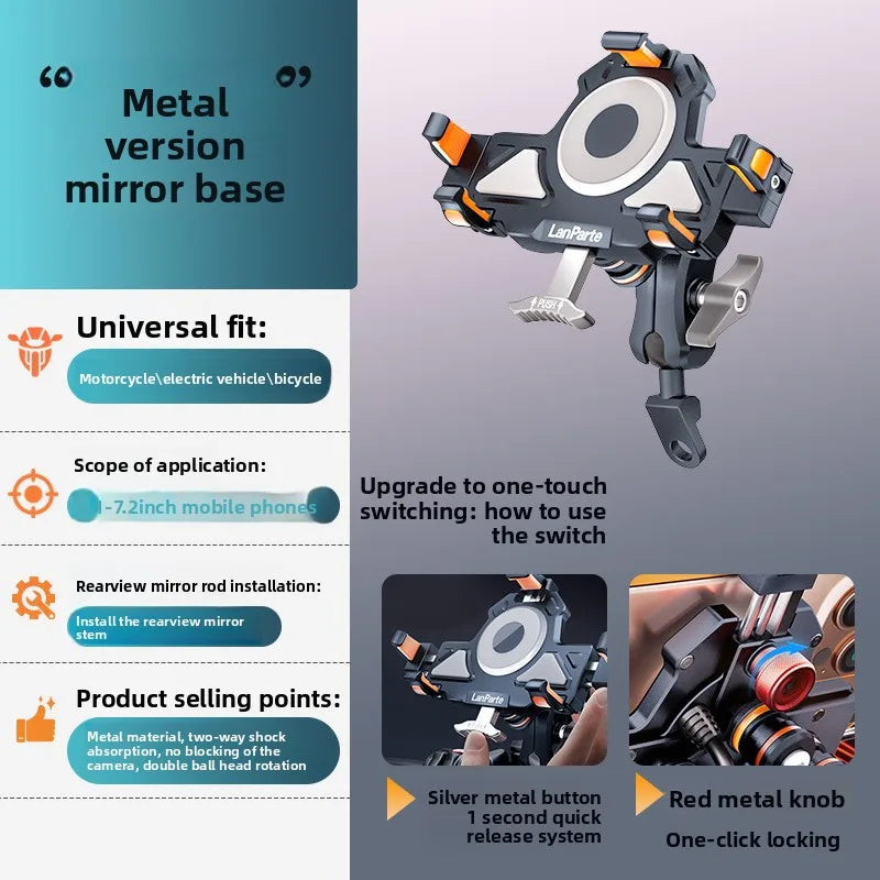 Metal Shockproof Motorcycle Phone Holder 4 Vibration Dampener 15W Wireless Charger Fast Charging Motorbike Bicycle Bike Stand